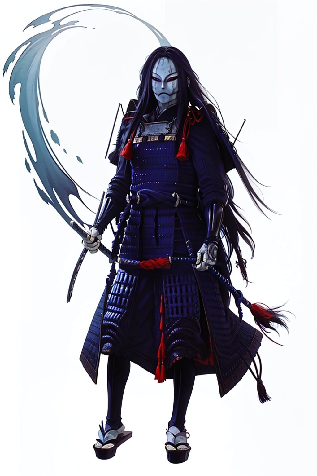 (masterpiece:1.3), (the best quality:1.2), (super fine illustrations:1.2), (Masterpiece), high quality, high detail,((white background:1.2)), looking at viewer, (SOLO:1.4),outline,,simple background,facial hair, sheath, katana, long hair,pauldrons,Japanese armor,horns,gloves,armor,spikes,weapon,full armor,mask,cover,gauntlets,shoulder armor,breastplate