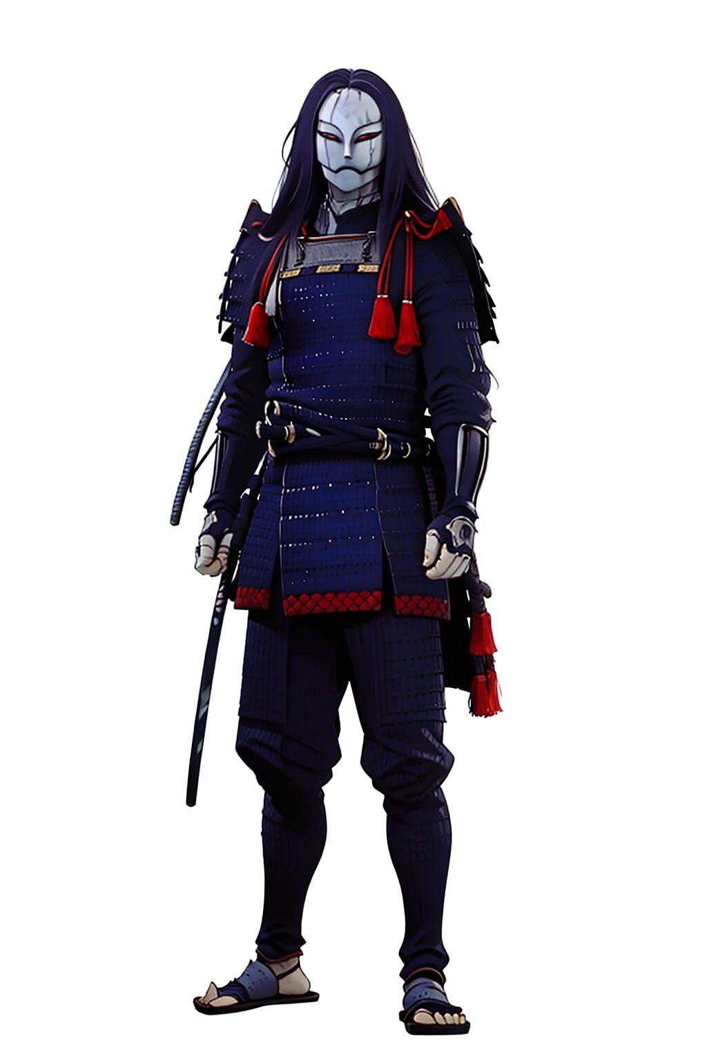 (masterpiece:1.3), (the best quality:1.2), (super fine illustrations:1.2), (Masterpiece), high quality, high detail,((white background:1.2)), looking at viewer, (SOLO:1.4),outline,,simple background,facial hair, sheath, katana, long hair,pauldrons,Japanese armor,horns,gloves,armor,spikes,weapon,full armor,mask,cover,gauntlets,shoulder armor,breastplate