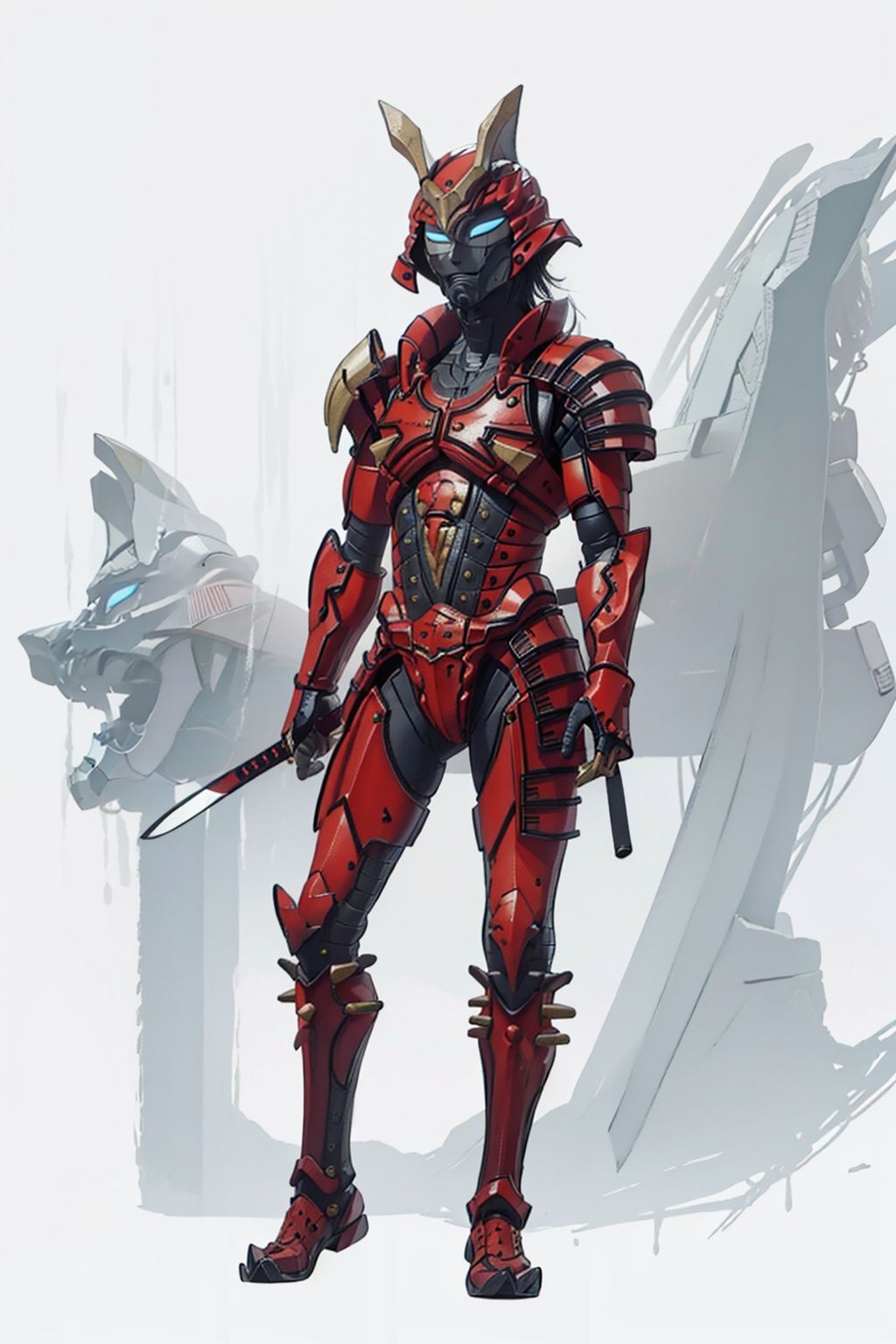 (masterpiece:1.3), (the best quality:1.2), (super fine illustrations:1.2), (Masterpiece), high quality, high detail,((white background:1.2)), looking at viewer, (SOLO:1.4),outline,,simple background,samurai, sheath, katana, japanese armor,mecha, pauldrons,red armor,horns,gloves,armor,spikes,weapon,full armor,helmet,mask,cover,gauntlets,shoulder armor,breastplate