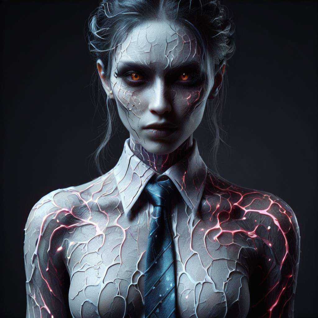 detailed DonMD3m0nXL woman,  shirt with tie,  cyberpunk by DonMischo on Tensor.Art