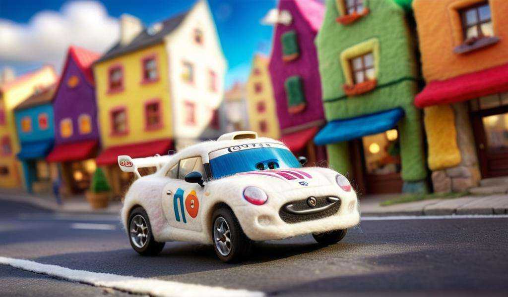<lora:WoolifySDXLv1:1>,  w00len,  a wool fluffy racing car in front of a woolen colorful city, octane renderer, a tilt shift photo, net art, wide angle shot