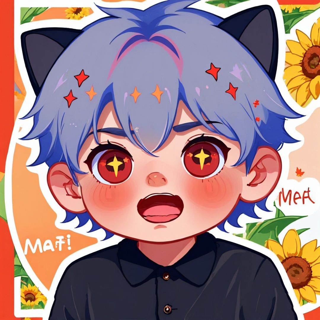  (Color hair: 1.5), Cat ears, (Boys: 1.5), A lovely face, Red eyes, (Open mouth: 1.5), Fear, Surprised, 32k, Emoticon, Maple leaf, Flower, Sunflower, HD