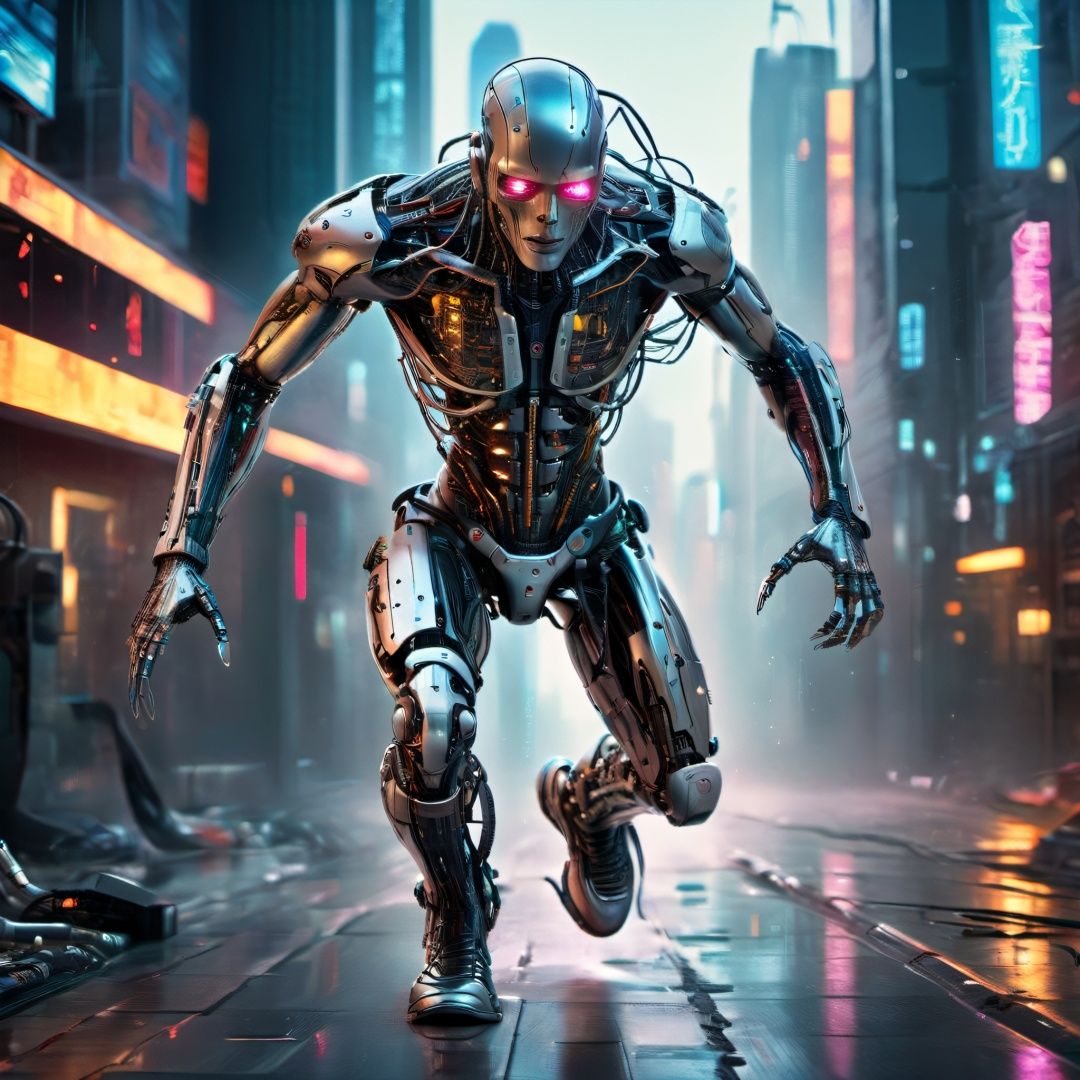 ((male, Immortal cyborg, running throught a cyberpunk city)), Ultra realistic,, realistic . 64k. abstract masterpiece, (clear glass girl filled with hyperdetailed immortal cyberetics, nitty gritty detailed pealing cybernetic skin where it had burnt back to the detailed cybernetic wiring, burnt skin, filled with Cybernetics, horror), cinema style, Masterpiece, hyperdetailed, intricately detailed, Professional photography, bokeh, natural lighting, canon lens, shot on dslr 64 megapixels sharp focus, complex,cyborg style