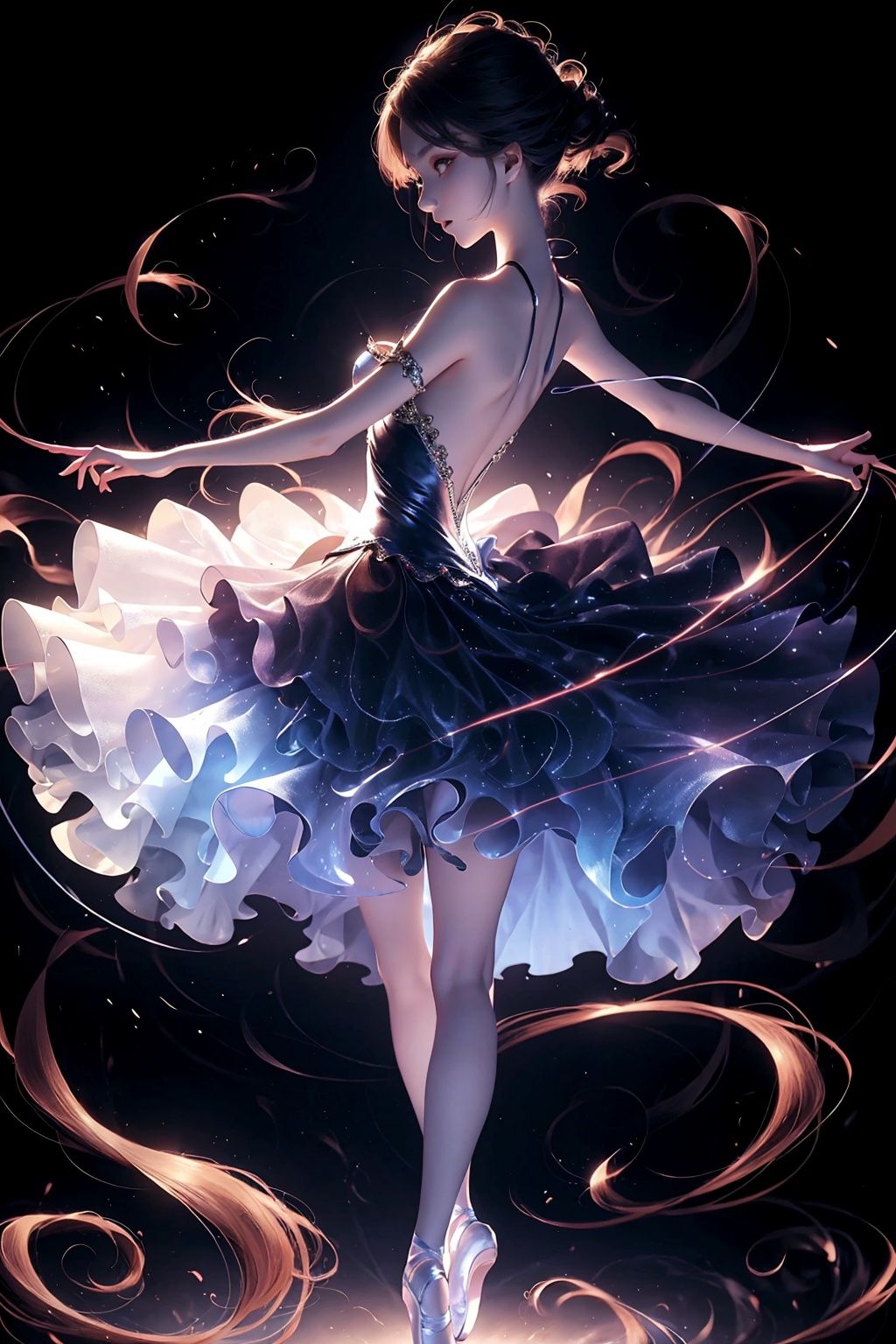  Best quality, 8k,cg,Shadow Girl,transparent_background,ballet slippers,tutu,full_body,glowing,Translucent skirt