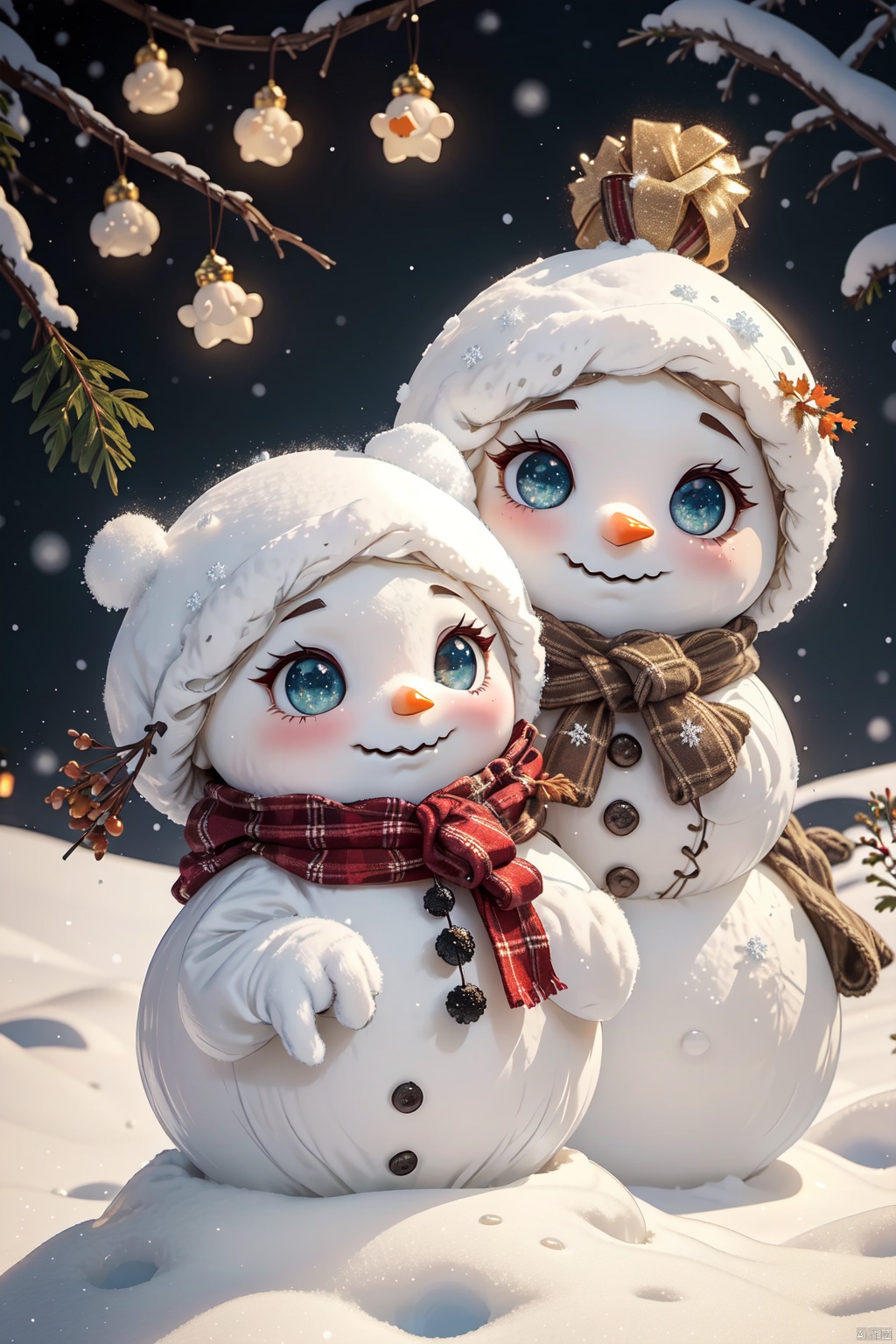  extremely detailed CG unity8 k wallpaper,masterpiece,best quality,
Theme: Cozy Winter Wonderland, Character: Snowman, Style: Warmth, Background: Snow-covered Park
Prompt words: A jolly snowman stands tall in a snow-covered park, surrounded by frosty trees and twinkling Christmas lights. Its carrot nose glows with warmth and its coal eyes sparkle with joy. Sparkling snowflakes fall gently from the sky, adding to the cozy winter wonderland atmosphere.