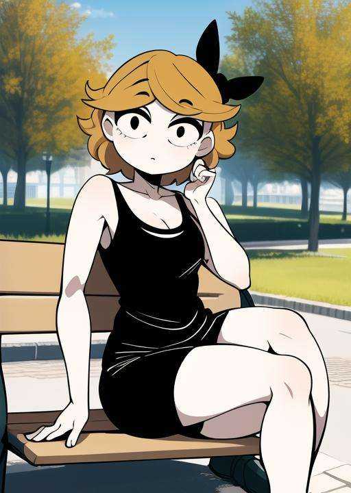 derpina,  detailed background,  sitting on bench on Tensor.Art