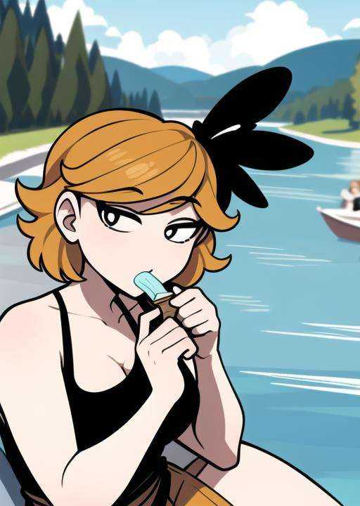 derpina,  sitting in italian Fondamenta,  eating ice cream on Tensor.Art