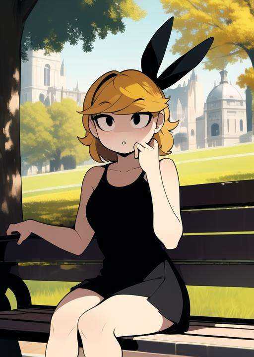 derpina,  detailed background,  sitting on bench on Tensor.Art