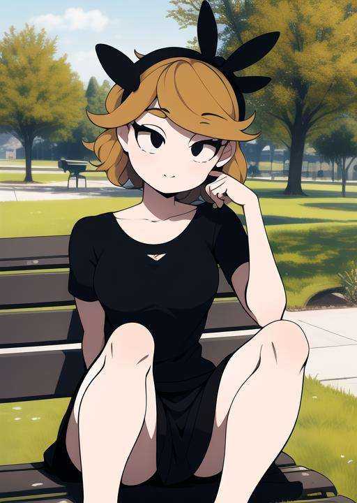 derpina,  detailed background,  sitting on bench on Tensor.Art