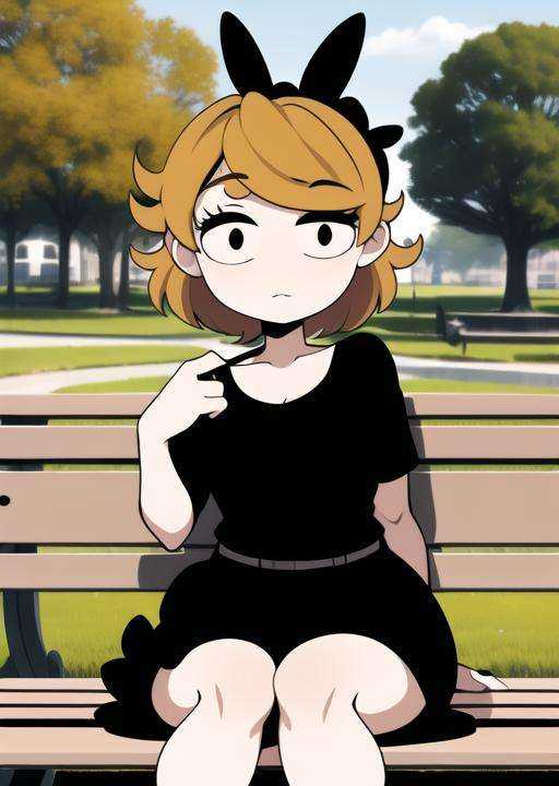 derpina,  detailed background,  sitting on bench on Tensor.Art