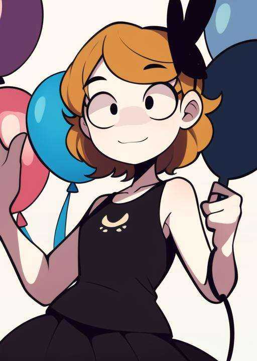 derpina,  detailed background,  holding balloons on Tensor.Art
