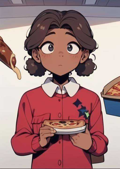 cassie,  eating pizza,  screencap on Tensor.Art