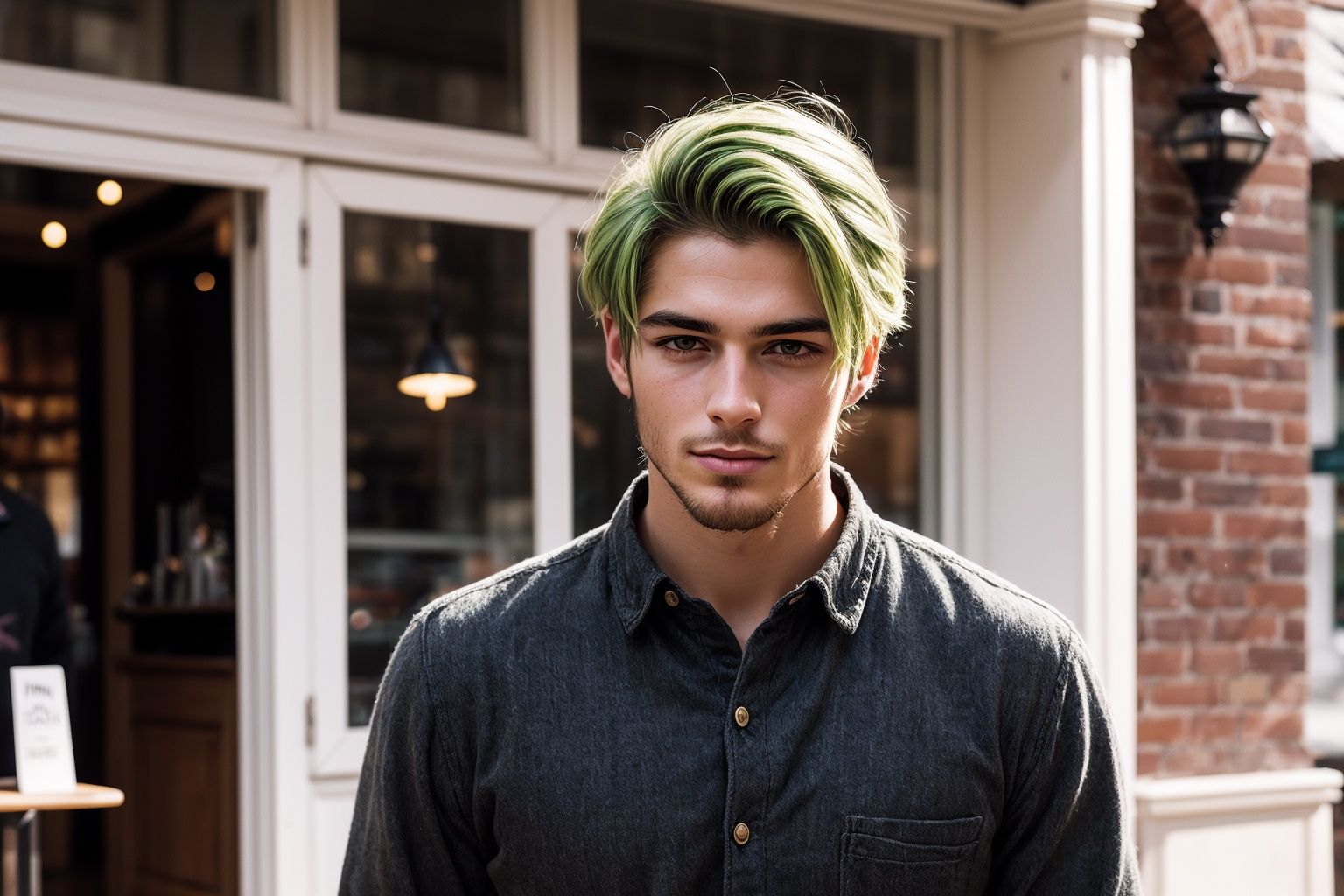 Realistic ,  Portrait ,  handsome male yellow green hair on Tensor.Art