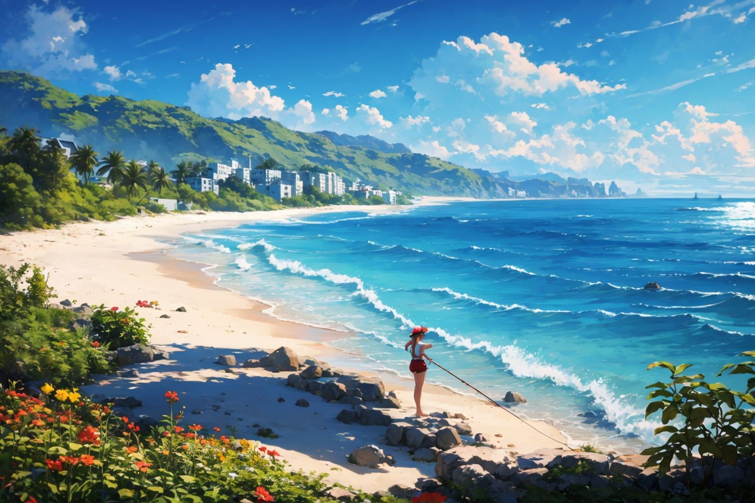fishing village,  Beautiful Beach on Tensor.Art