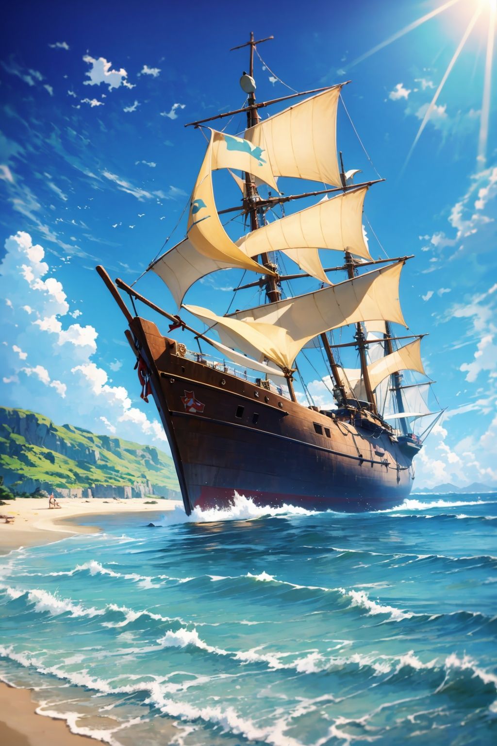 Ship,  Beautiful Beach on Tensor.Art