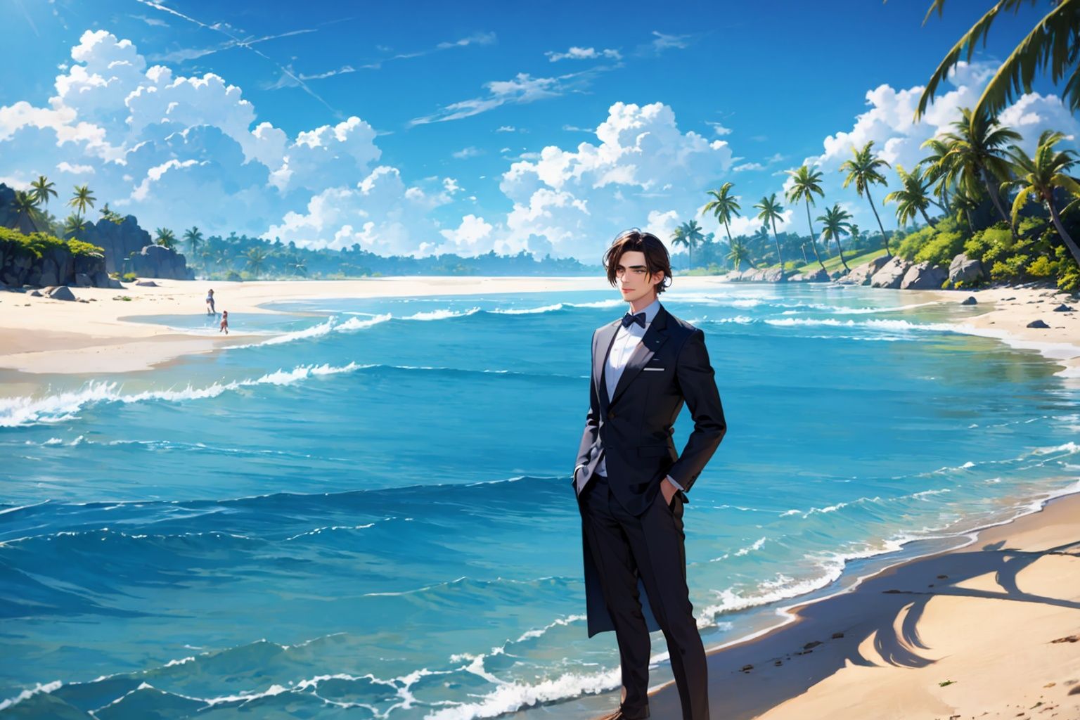 handsome men,  Beautiful Beach on Tensor.Art