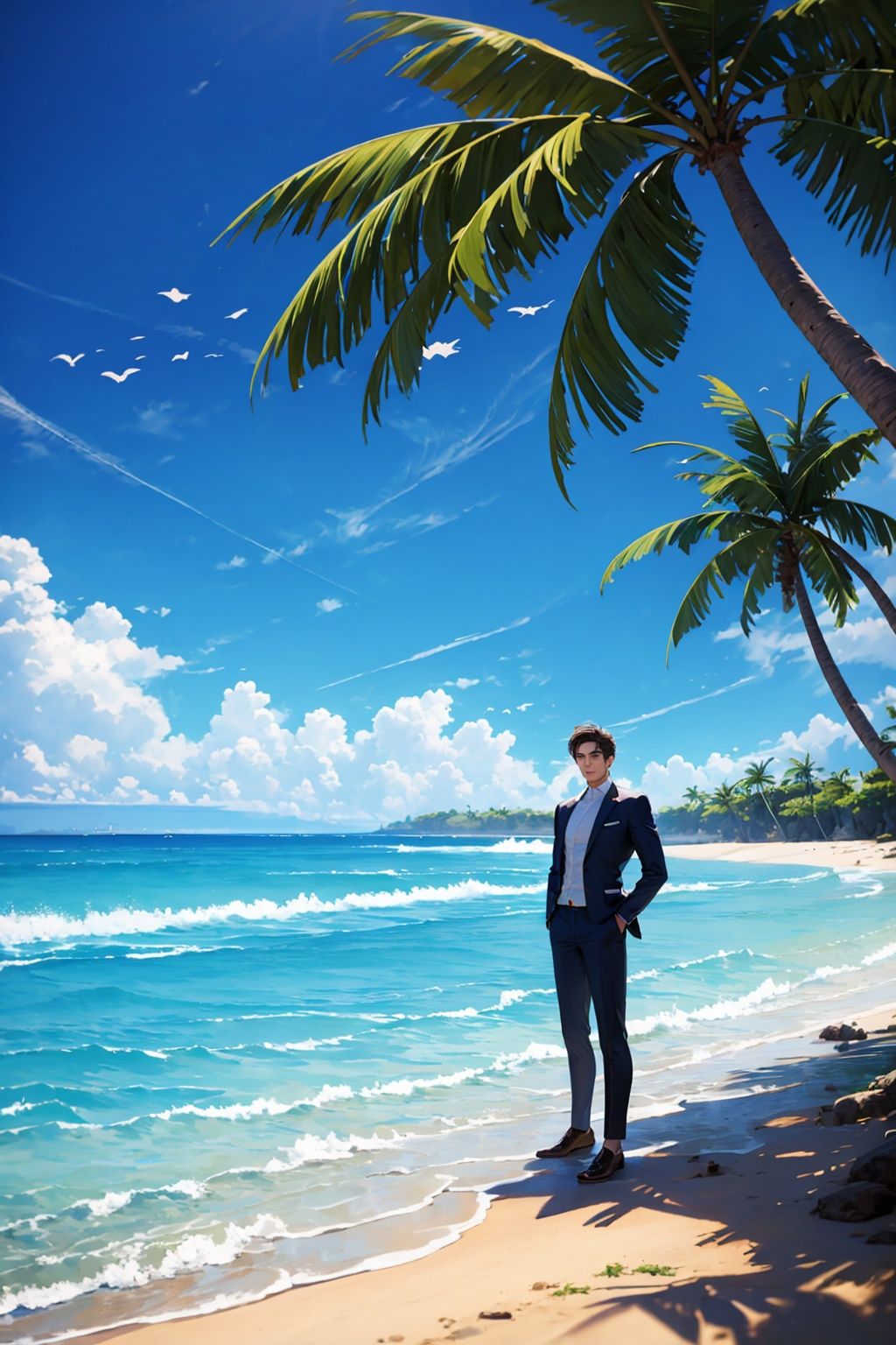 handsome men,  Beautiful Beach on Tensor.Art