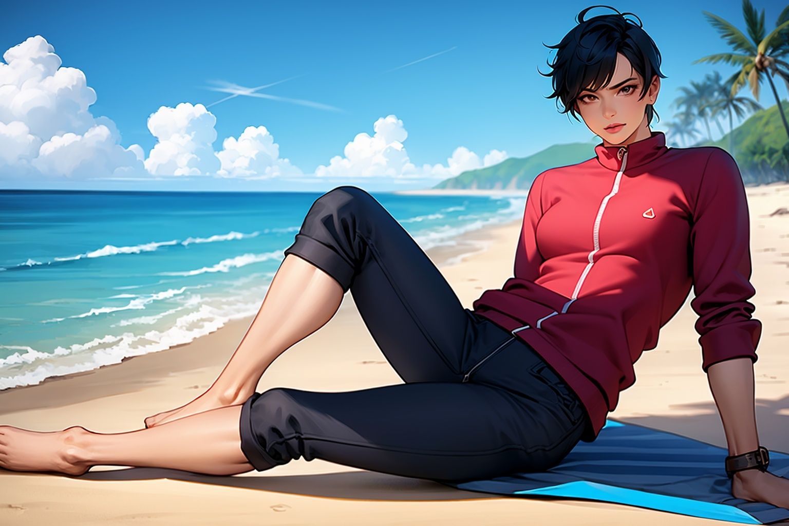 Fullbody ,  Handsome Tomboy ,  beach on Tensor.Art