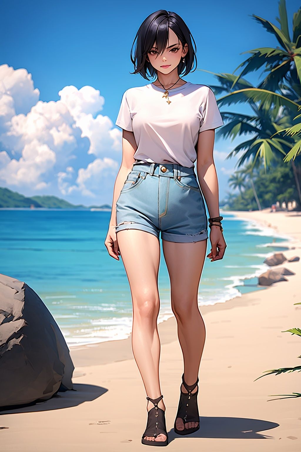 Fullbody ,  Handsome Tomboy ,  beach on Tensor.Art