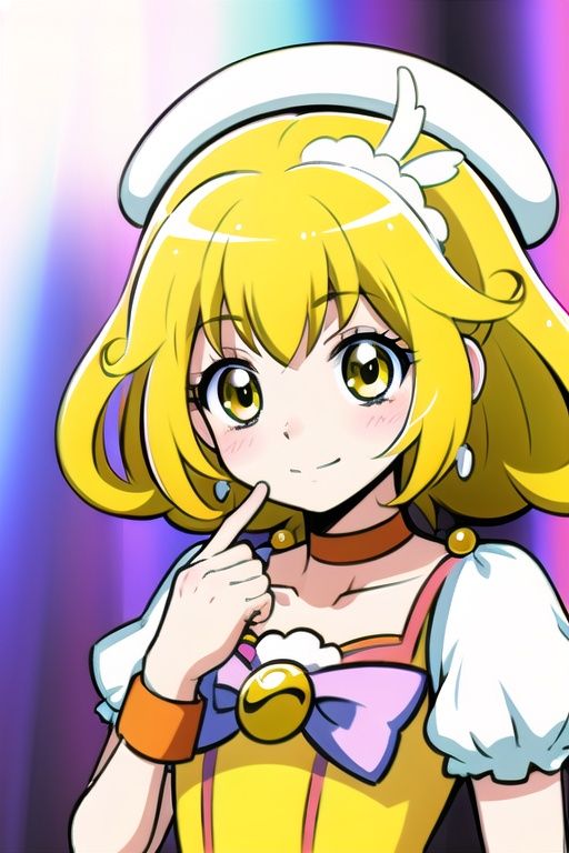 a woman in a yellow dress and a hat with a bird on her head,  symphogear,  anime girl named lucy on Tensor.Art