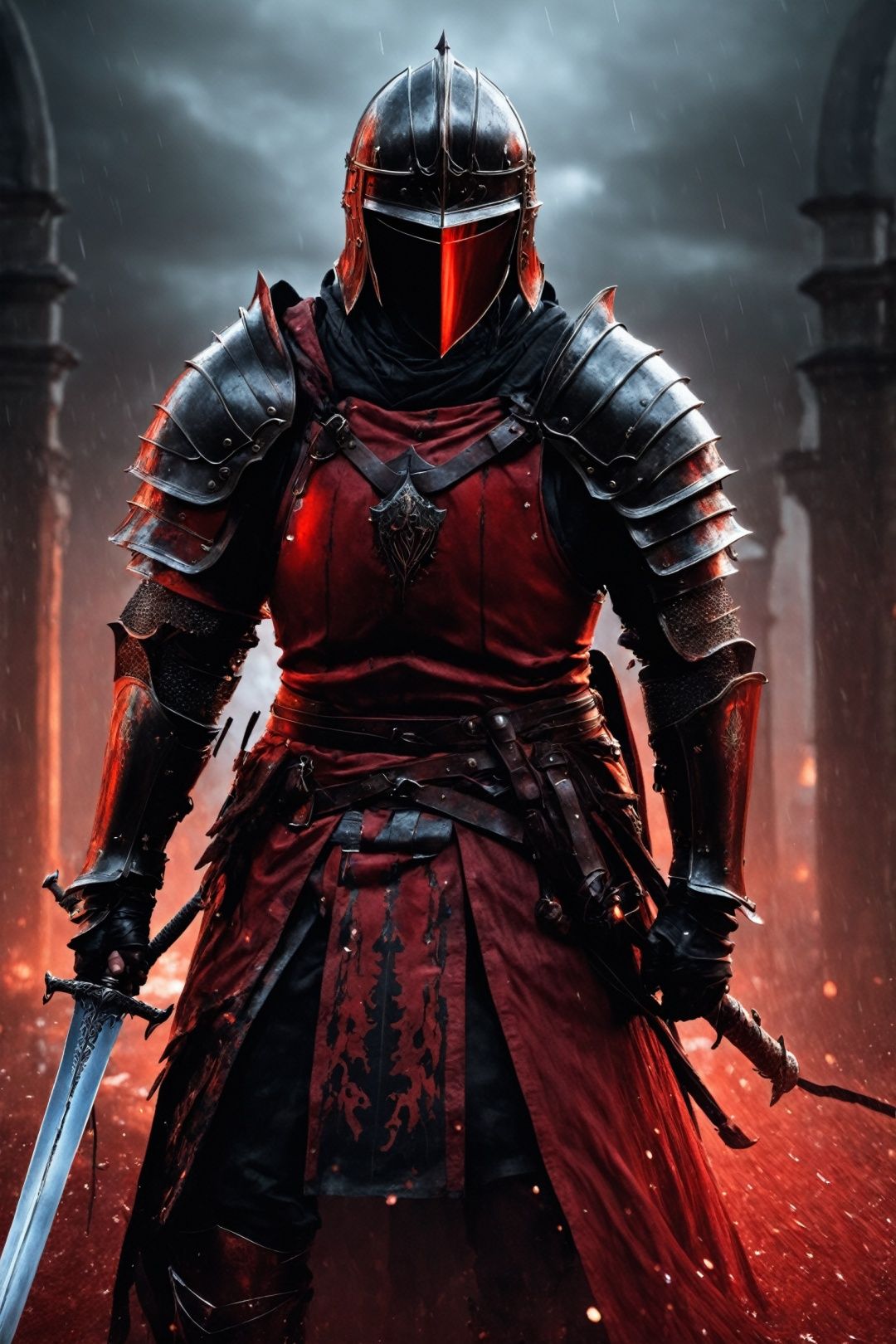 (a person holding a sword),  (rain),  (fantasy knight) on Tensor.Art