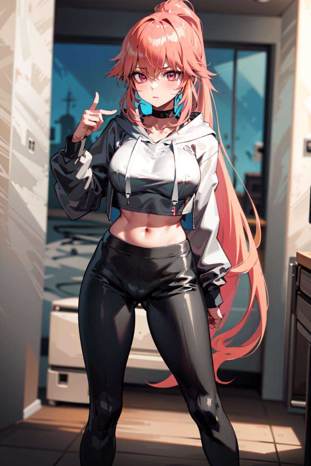 a girl,  hoodie and leggings,  colored_inner_hair on Tensor.Art