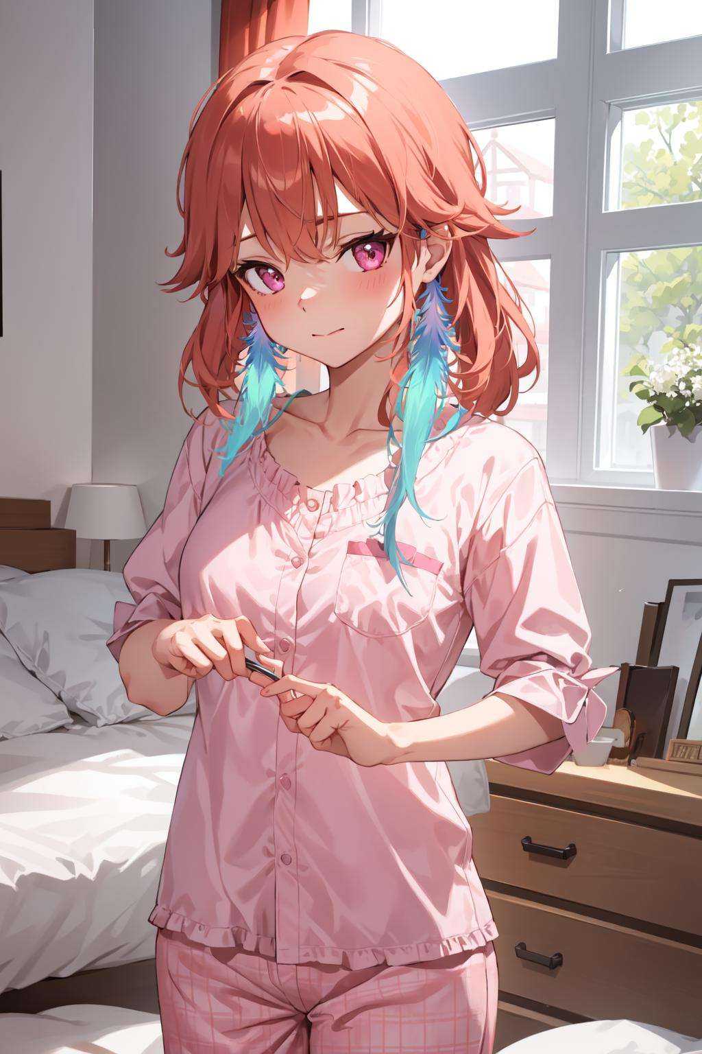bedroom,  1girl,  pink pajamas on Tensor.Art