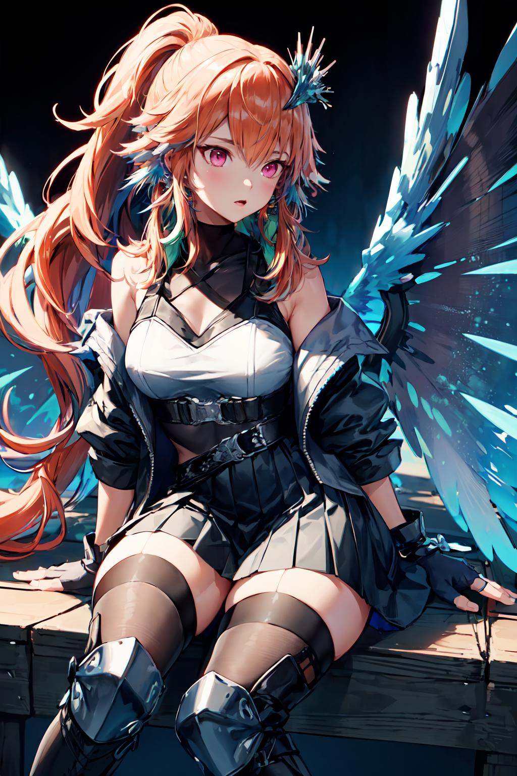 (takanashi kiara) long hair,  jewelry,  feathers on Tensor.Art