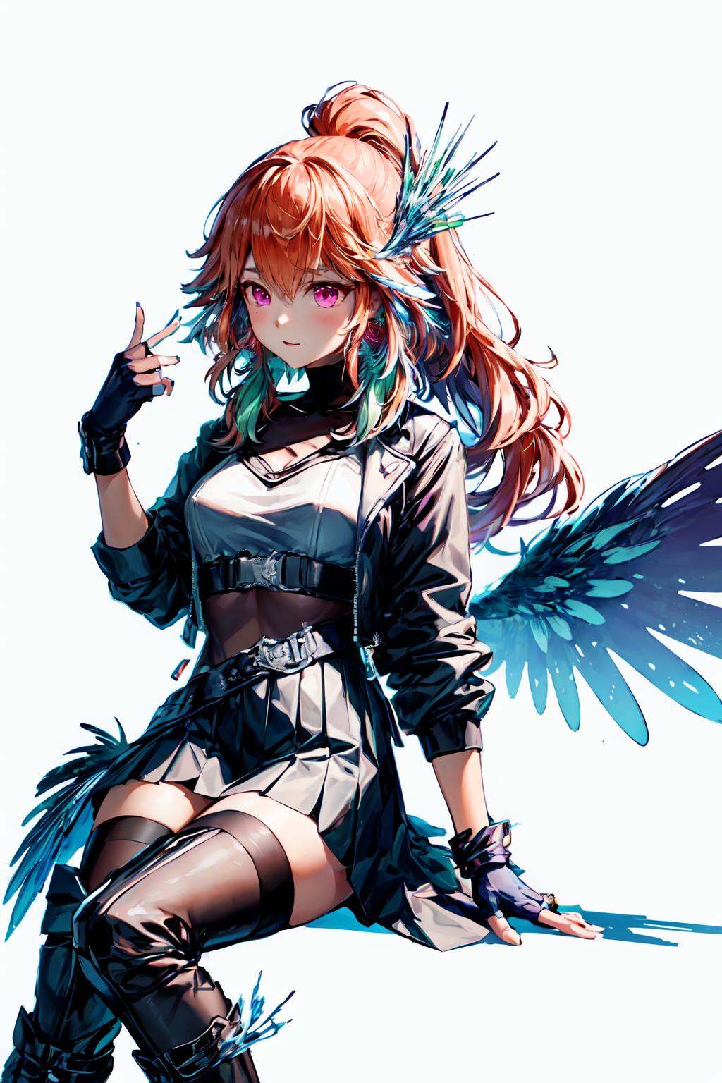 (takanashi kiara) candid long hair,  jewelry,  feathers on Tensor.Art