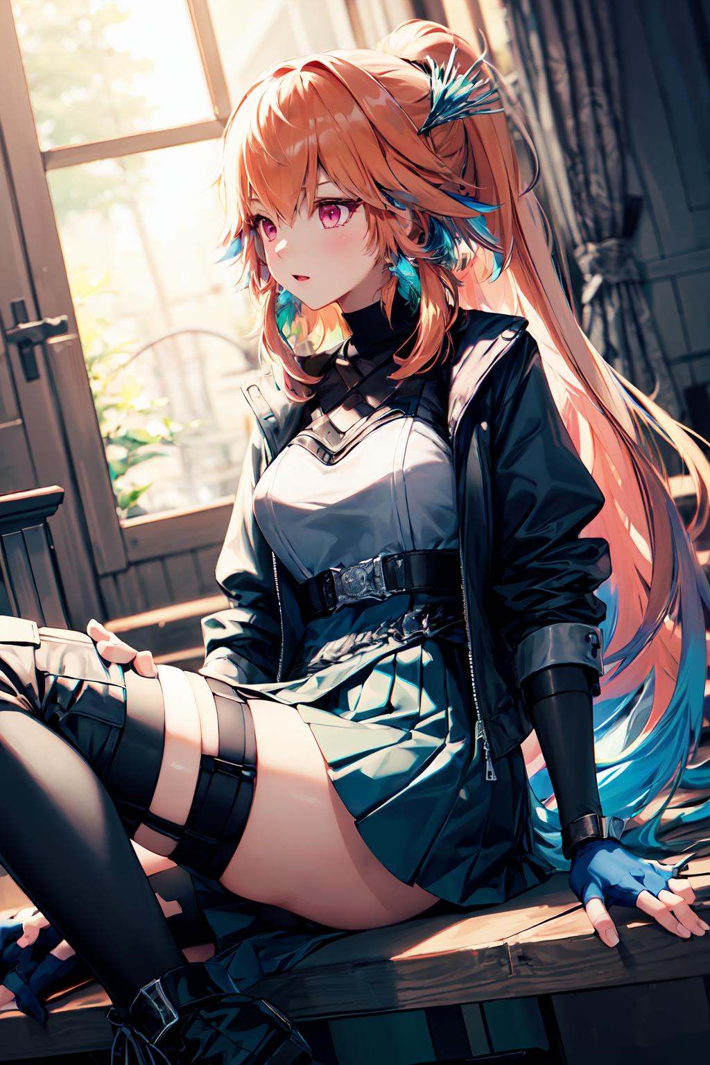 (takanashi kiara) long hair,  jewelry,  feathers on Tensor.Art