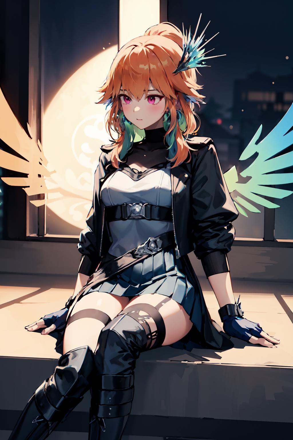 (takanashi kiara) candid long hair,  jewelry,  feathers on Tensor.Art