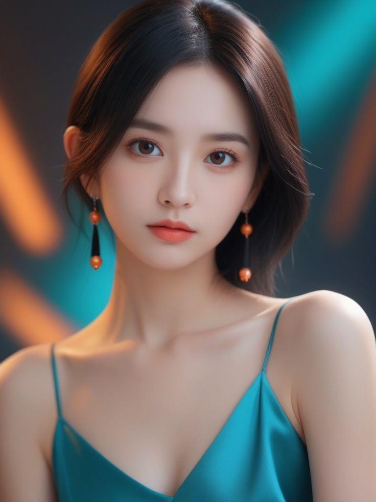  masterpiece,best quality,official art,extremely detailed CG unity 8k wallpaper,small breasts,1girl, Long black hair,face close up,exposure blend,medium shot,bokeh,(hdr:1.4),high contrast,(cinematic, teal and orange:0.85),(muted colors, dim colors, soothing tones:1.3),natural external halo, excellent color and light effects, (color deviation, color deviation, color reproduction: 1.1) ,Simple blue background.Red Dress, diamond earrings.