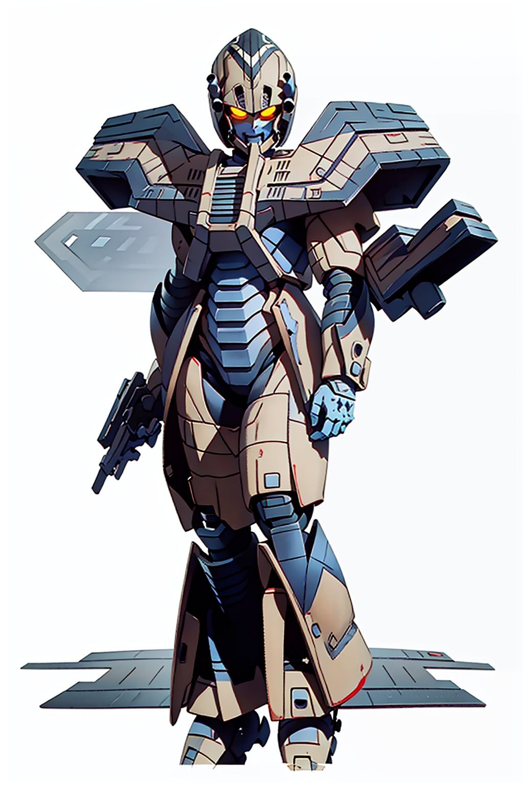 (masterpiece:1.3), (the best quality:1.2), (super fine illustrations:1.2), (Masterpiece), high quality, high detail,((white background:1.2)), looking at viewer, (SOLO:1.4),outline,,simple background,mecha,robot,breastplate,armor,shoulder armor,gauntlets,cover,mask,helmet