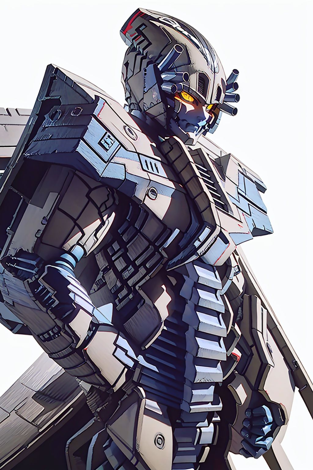  (masterpiece:1.3), (the best quality:1.2), (super fine illustrations:1.2), (Masterpiece), high quality, high detail,((white background:1.2)), looking at viewer, (SOLO:1.4),outline,,simple background,mecha,robot,breastplate,armor,shoulder armor,gauntlets,cover,mask,helmet