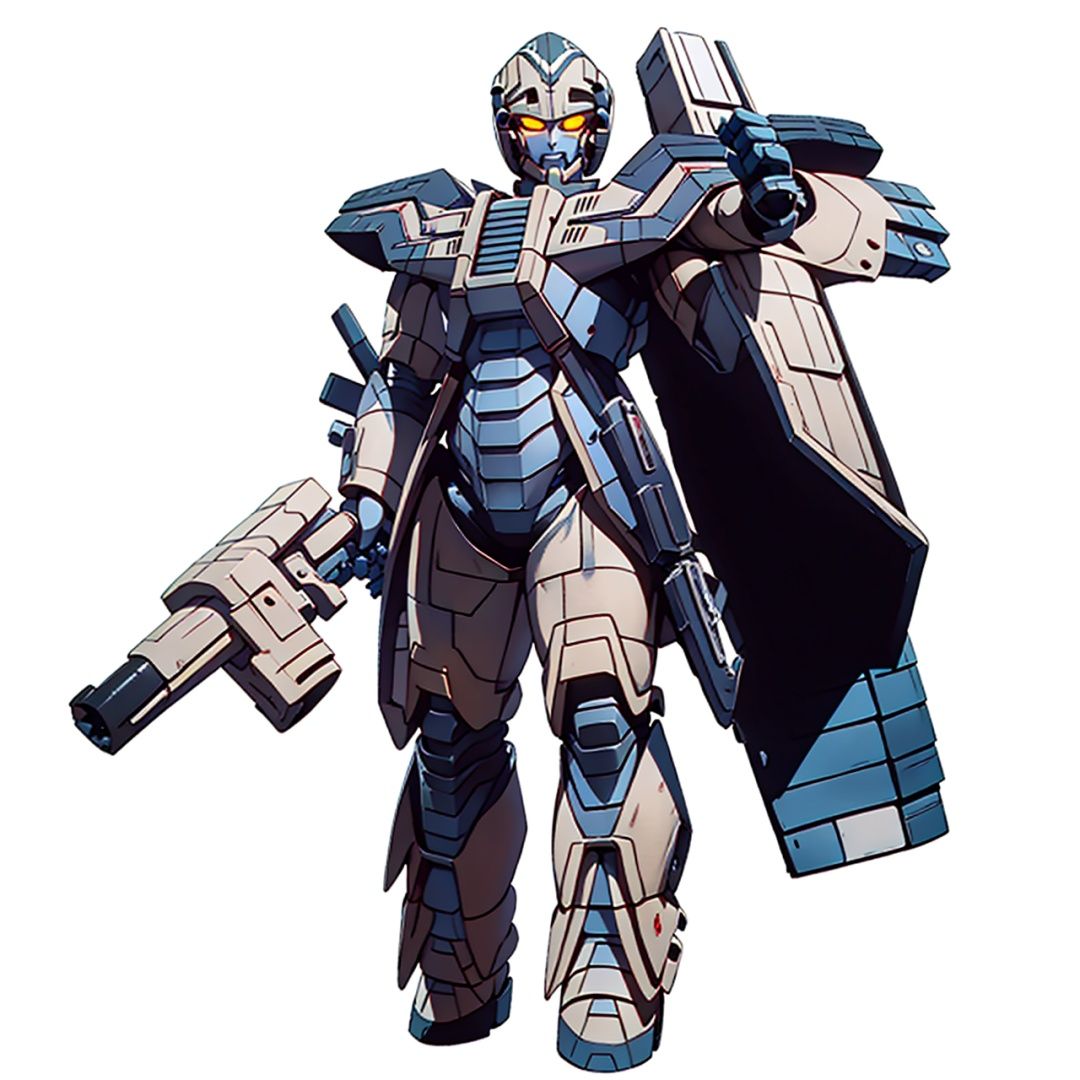 (masterpiece:1.3), (the best quality:1.2), (super fine illustrations:1.2), (Masterpiece), high quality, high detail,((white background:1.2)), looking at viewer, (SOLO:1.4),outline,,simple background,mecha,robot,breastplate,armor,shoulder armor,gauntlets,cover,mask,helmet