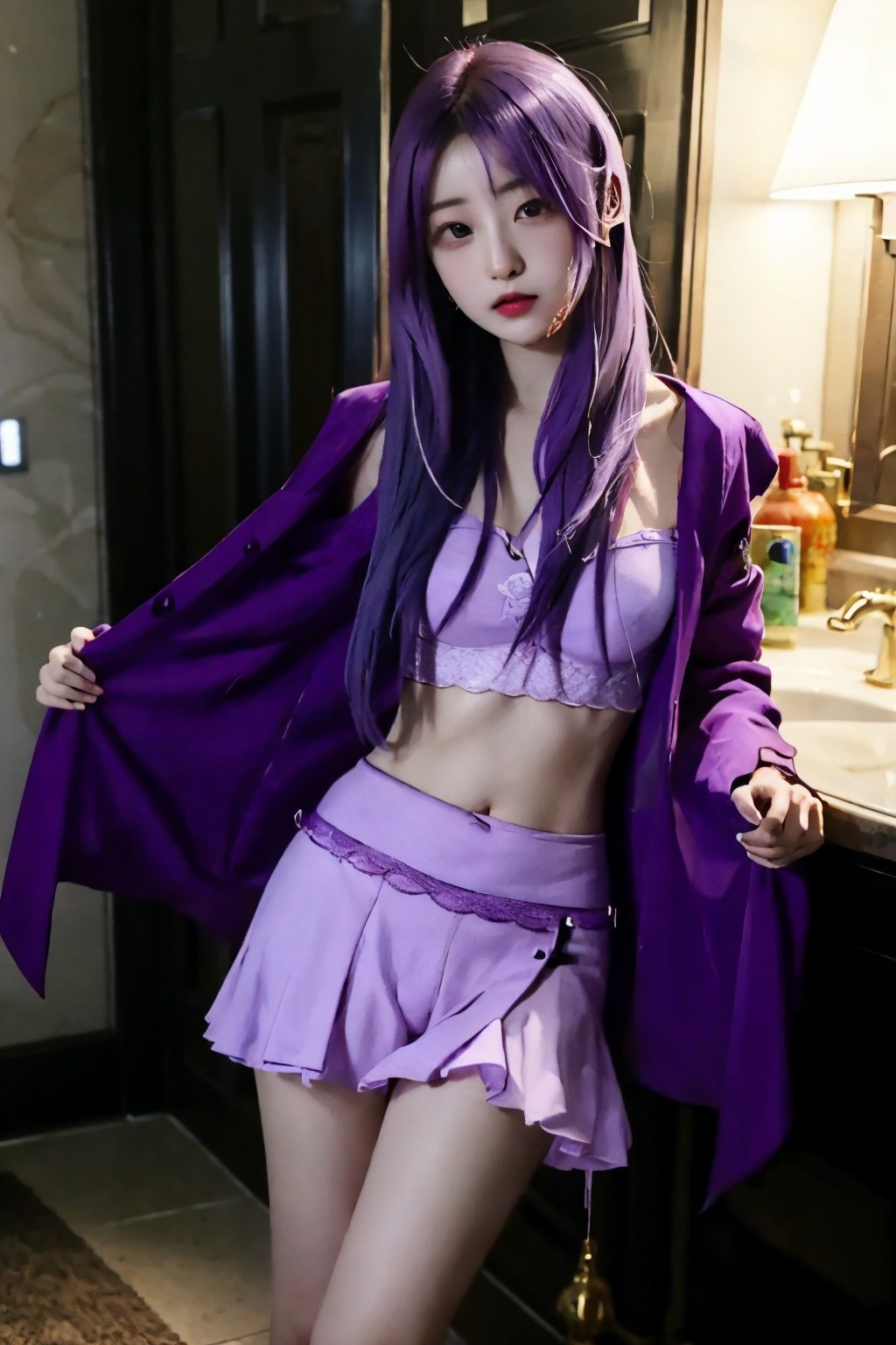 1girl, light_purple_hair, long_hair,
 nakedflashing