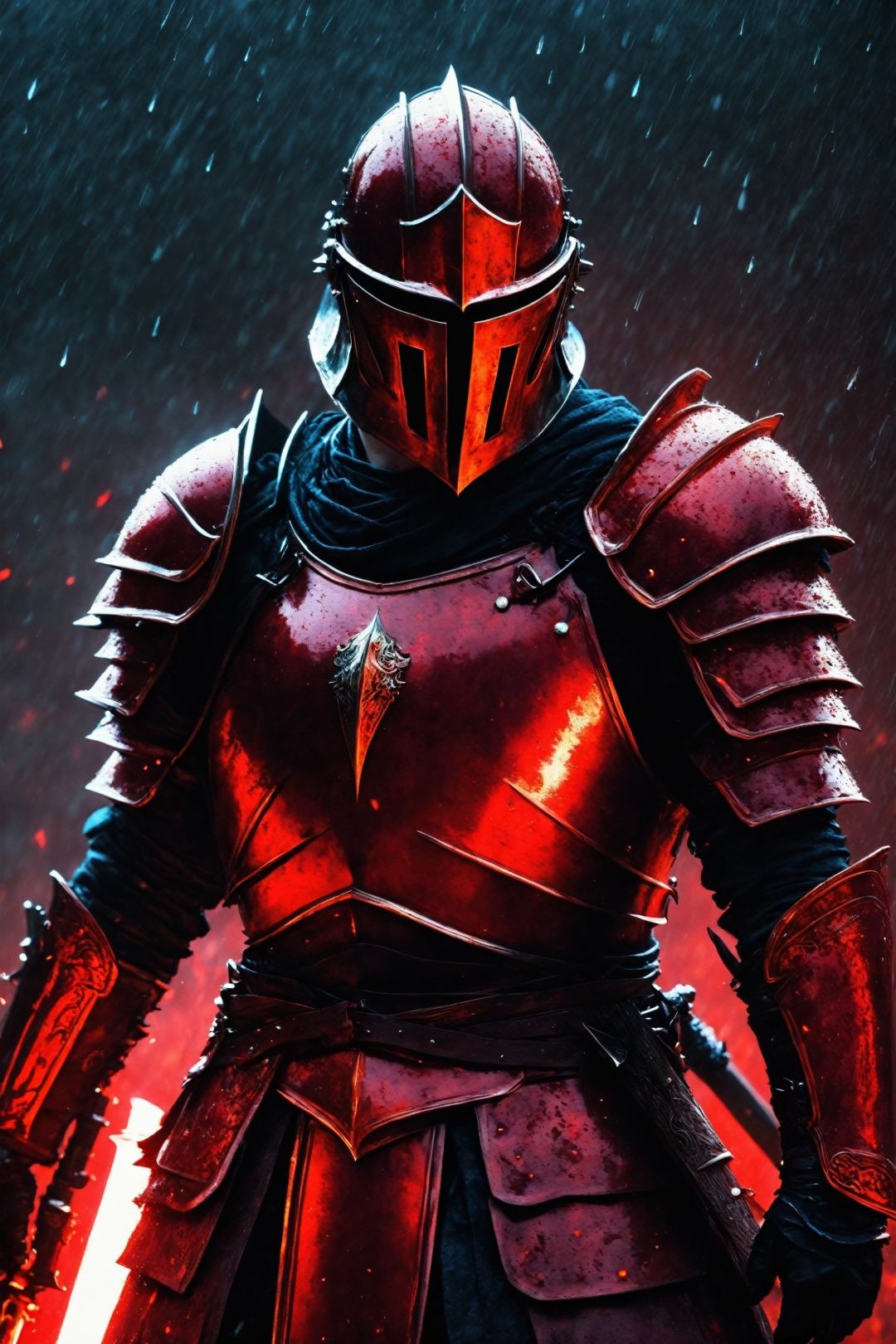 (a person holding a sword),  (rain),  (fantasy knight) by Ai Art Vision on Tensor.Art