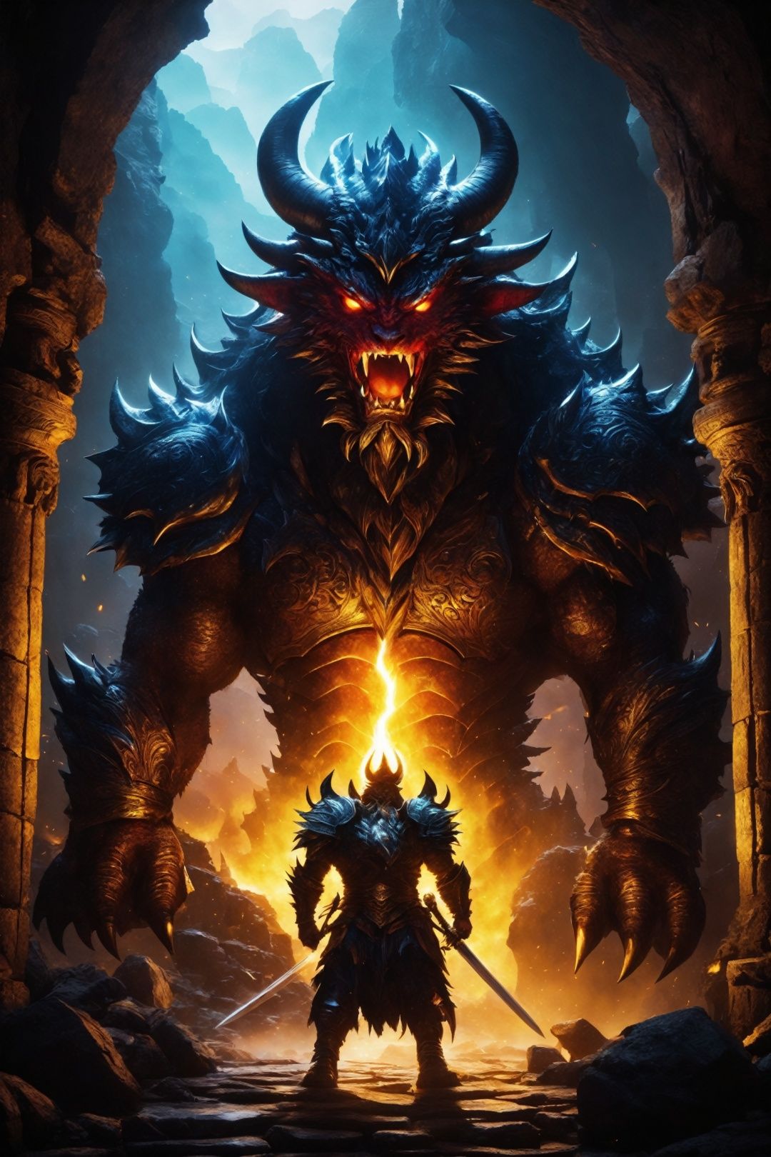 ultra-detailed,  a monster with a sword in a cave,  sharp focus by Ai Art Vision on Tensor.Art