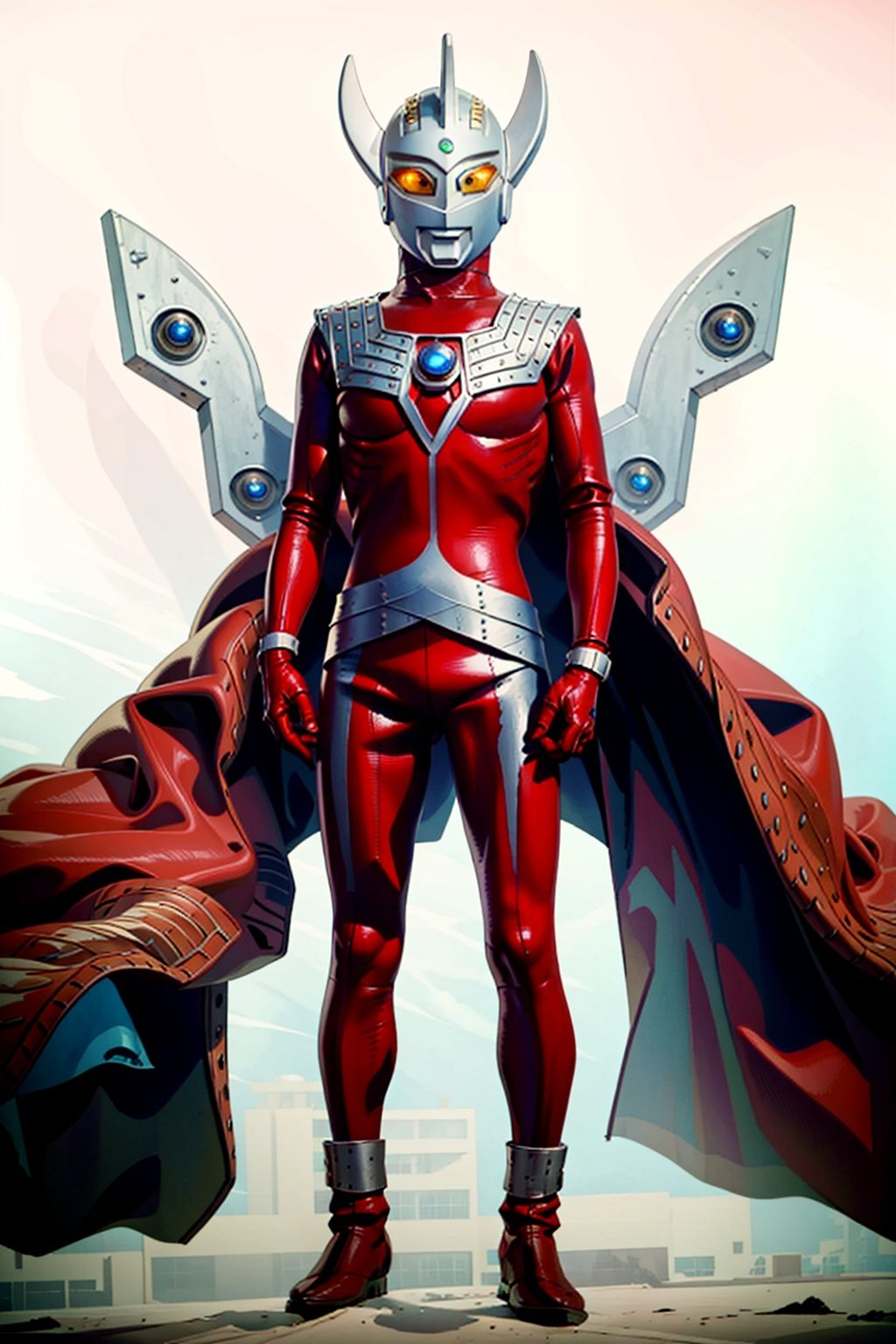  (masterpiece:1.3), (the best quality:1.2), (super fine illustrations:1.2), (Masterpiece), high quality, high detail,((white background:1.2)), looking at viewer, (SOLO:1.4),outline,,simple background,glowing,, armor,helmet,red footwear,red tight-fitting,silver pattern on body,bodysuit,gem,plugsuit,mask,cover,logo,boots,gloves,red legwear,red gloves,red bodysuit,leather suit,ultraman,latex,horn