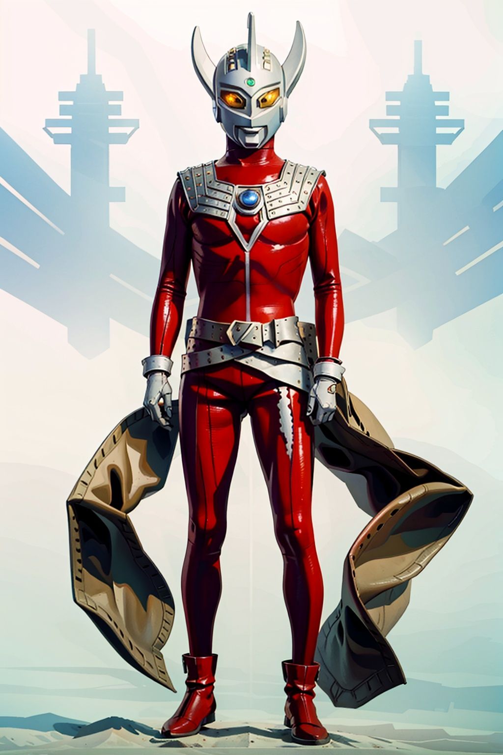 (masterpiece:1.3), (the best quality:1.2), (super fine illustrations:1.2), (Masterpiece), high quality, high detail,((white background:1.2)), looking at viewer, (SOLO:1.4),outline,,simple background,glowing, belt, armor,helmet,red footwear,red tight-fitting,silver pattern on body,bodysuit,gem,plugsuit,mask,cover,logo,boots,gloves,red legwear,red gloves,red bodysuit,leather suit,ultraman,latex,horn