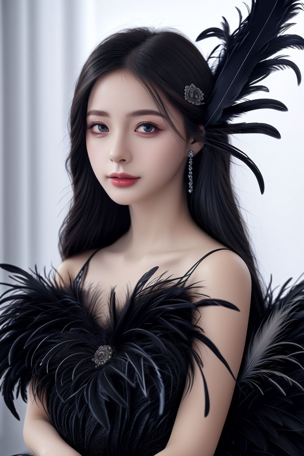  Best quality, 8k, cg,Black feather,1girl