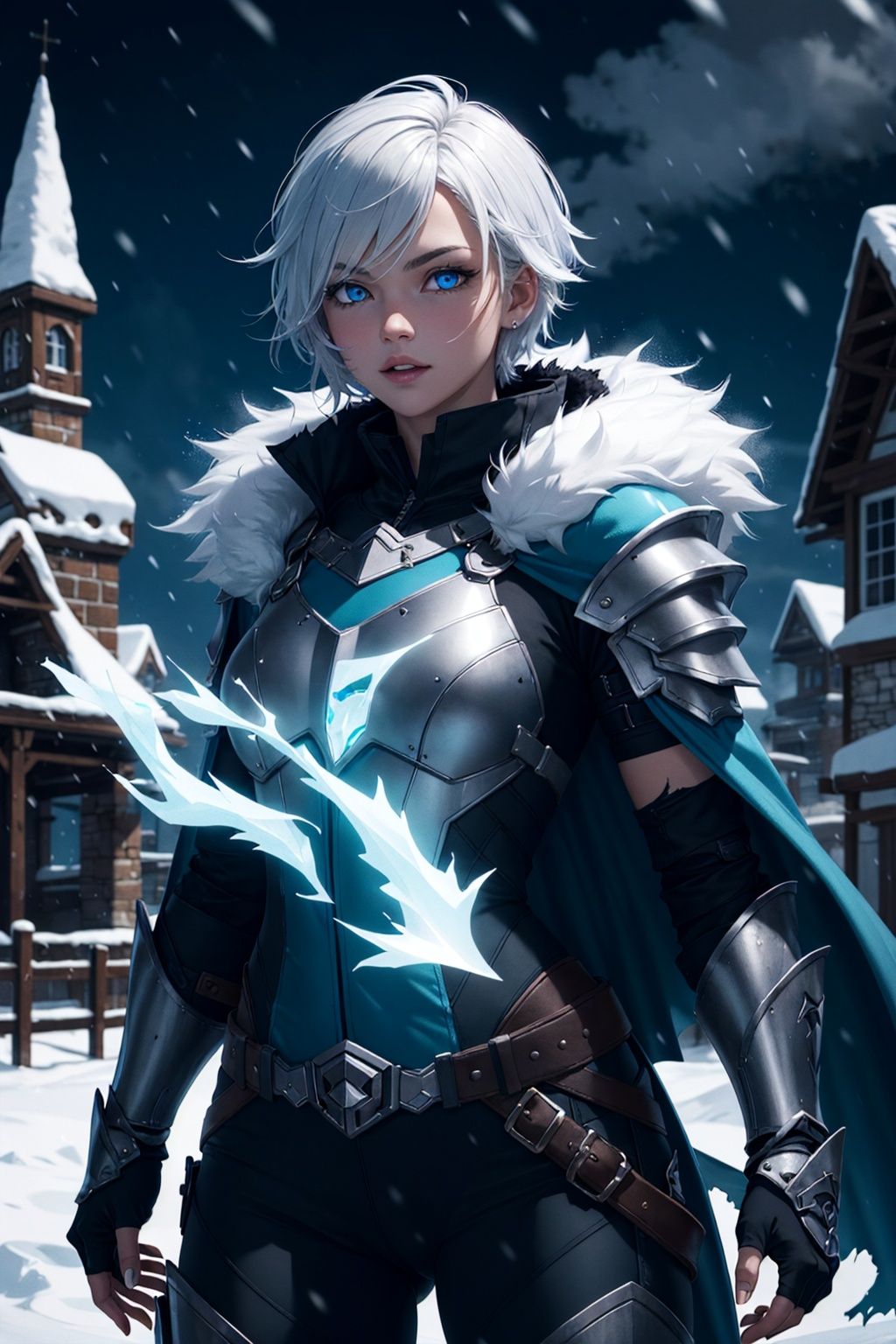 1girl,  cowboy shot of wowdk,  glowing blue eyes by Keith on Tensor.Art