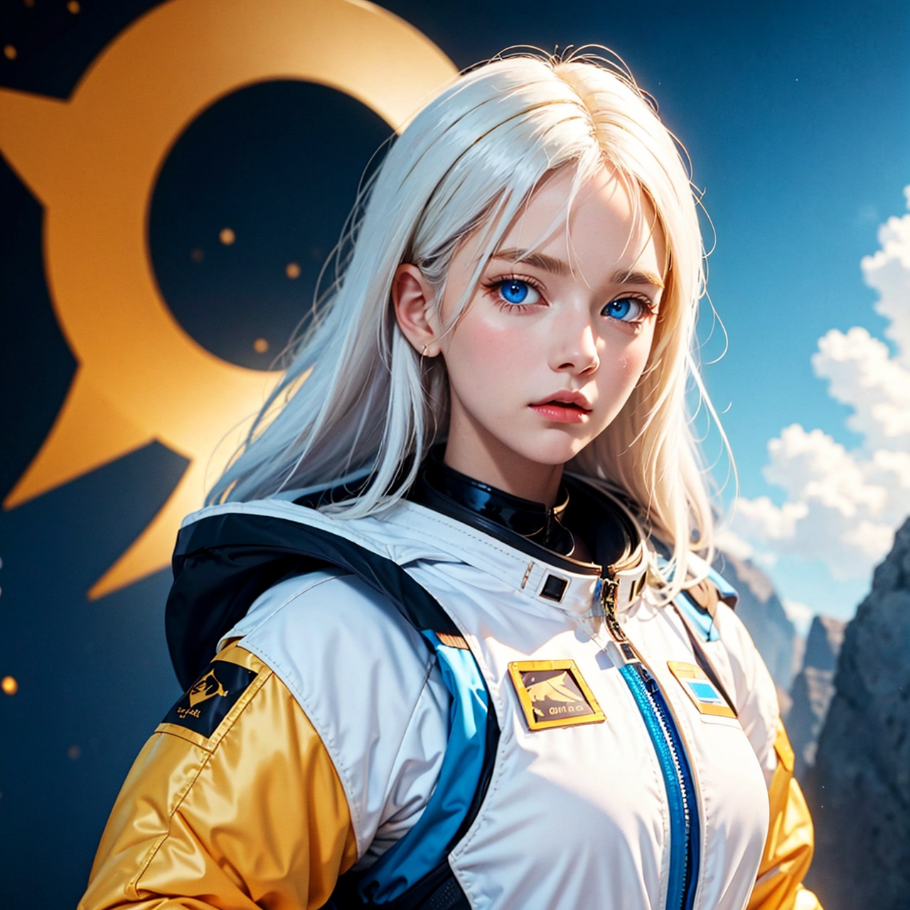 Woman with ,  golden white hair,  Blue eyes on Tensor.Art