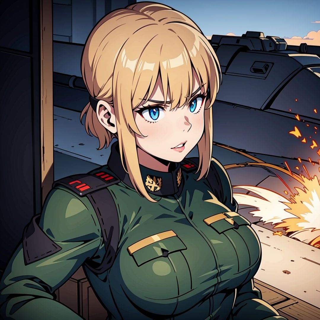 (military black uniform Germany,girl,armored commander),detailed eyes, detailed lips, intense gaze, confident expression, strong posture, military background, ****, rugged terrain, dust and smoke, dynamic action, realistic rendering, high quality, vivid colors, dramatic lighting