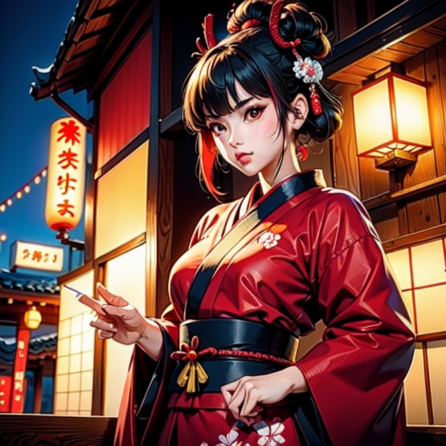 Japanese traditional dress,  Katsushika Hokusai Style,  (cyberpunk) (neon) on Tensor.Art