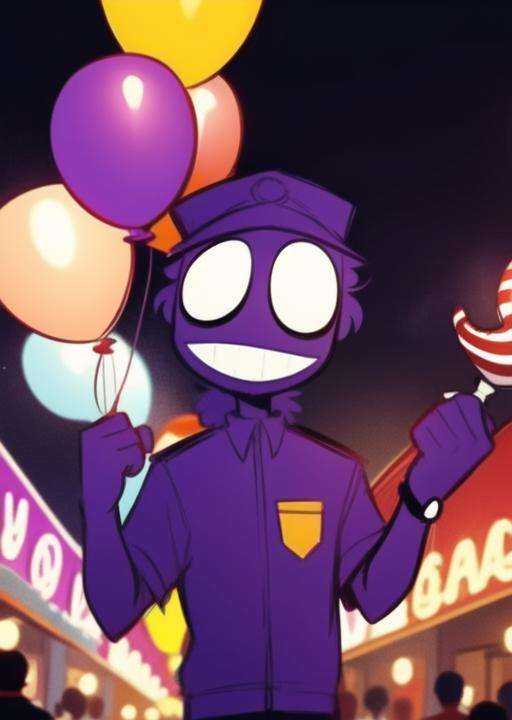 purpleguy,  detailed background,  holding balloons in hand on Tensor.Art
