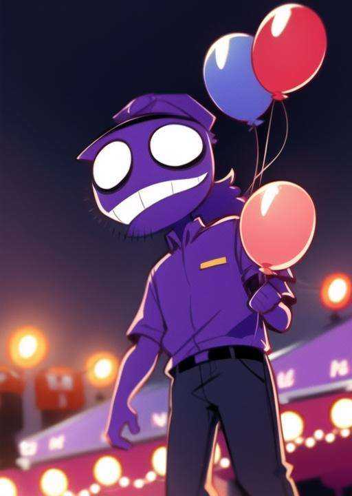 purpleguy,  detailed background,  holding balloons in hand on Tensor.Art