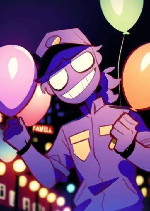 purpleguy,  detailed background,  holding balloons in hand on Tensor.Art
