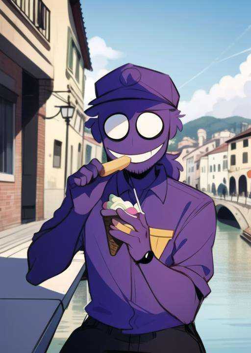 purpleguy,  sitting in italian Fondamenta,  eating ice cream on Tensor.Art