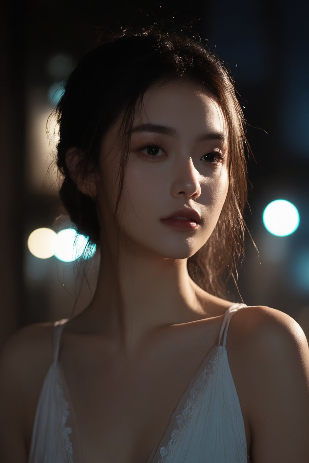  photographic of a girl, 20 years old, close up, clear facial contour, upper body, looking at viewer, street, Beautiful dynamic dramatic dark moody lighting, volumetric, shadows, cinematic atmosphere, BREAK, 35mm photograph, (((grainy))), professional, 8k, highly detailed, Hasselbald 50mm lens f/1.9